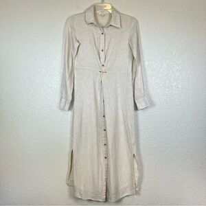 Sim & Sam Dress Women's Beige Neutral Shirt Button Front Twist Midi Small